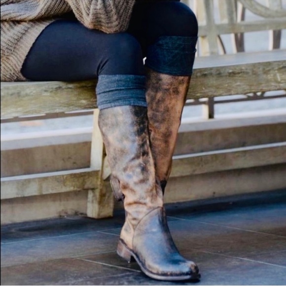 Bed Stu Manchester Brown Knee High Distressed Leather Riding Boots